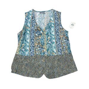 Vintage 90s Gina Peters Blue Floral Rayon Sleeveless Top Made in USA